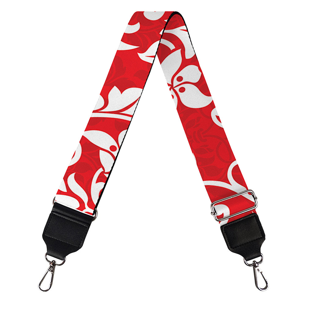Red And White Damask Pattern Print Bag Strap