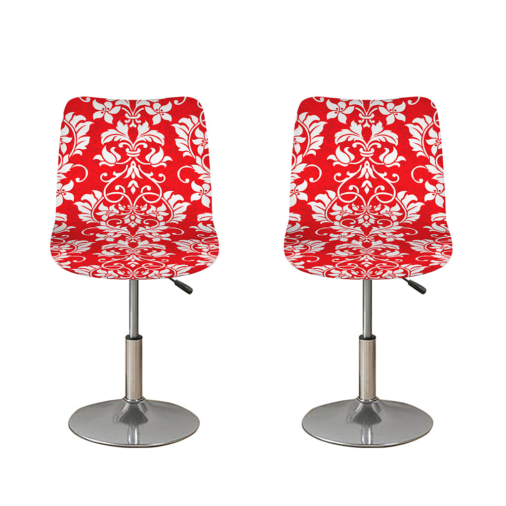 Red And White Damask Pattern Print Bar Stool Covers
