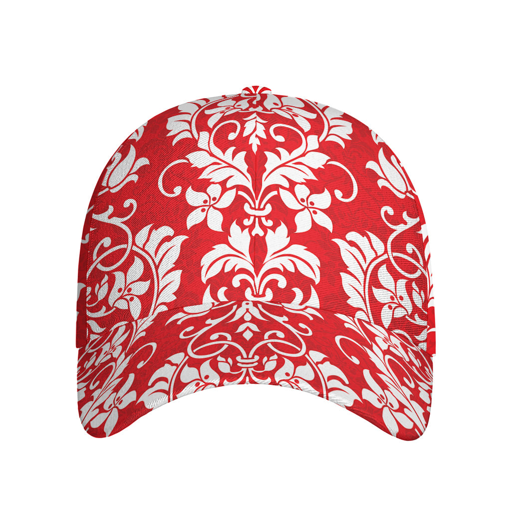 Red And White Damask Pattern Print Baseball Cap