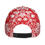 Red And White Damask Pattern Print Baseball Cap
