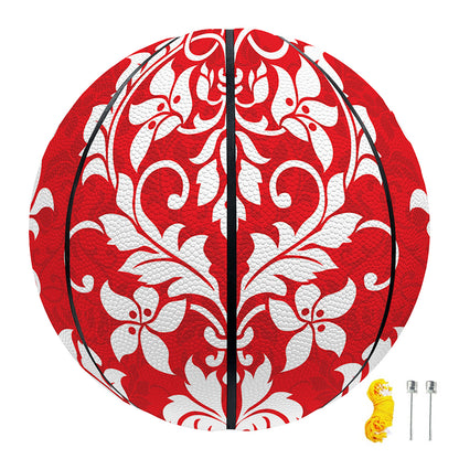 Red And White Damask Pattern Print Basketball