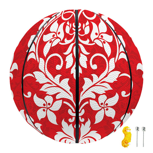 Red And White Damask Pattern Print Basketball