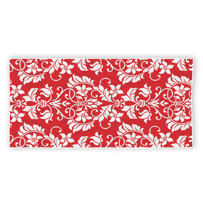 Red And White Damask Pattern Print Beach Towel