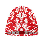 Red And White Damask Pattern Print Beanie