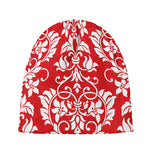 Red And White Damask Pattern Print Beanie