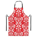 Red And White Damask Pattern Print Bib Apron With Pocket