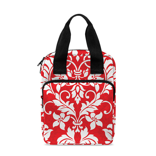 Red And White Damask Pattern Print Bible Tote Bag