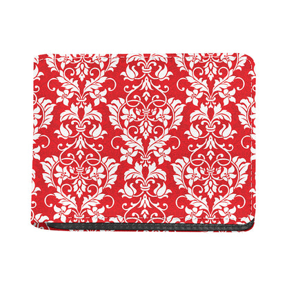 Red And White Damask Pattern Print Bifold Wallet