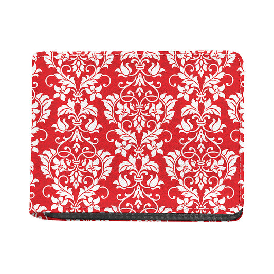 Red And White Damask Pattern Print Bifold Wallet