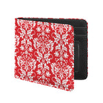 Red And White Damask Pattern Print Bifold Wallet