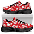 Red And White Damask Pattern Print Black Chunky Shoes