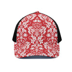 Red And White Damask Pattern Print Black Mesh Trucker Cap