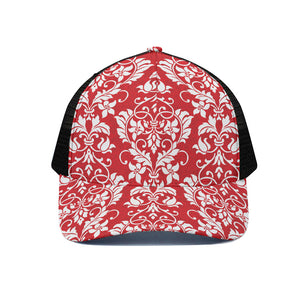 Red And White Damask Pattern Print Black Mesh Trucker Cap