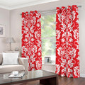 Red And White Damask Pattern Print Dimout Grommet Curtains