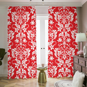 Red And White Damask Pattern Print Blackout Pencil Pleat Curtains