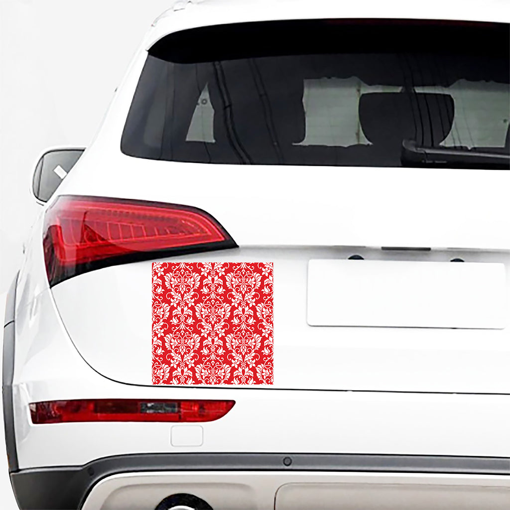 Red And White Damask Pattern Print Car Sticker