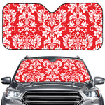 Red And White Damask Pattern Print Car Windshield Sun Shade