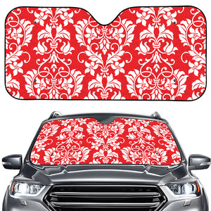 Red And White Damask Pattern Print Car Windshield Sun Shade