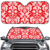 Red And White Damask Pattern Print Car Windshield Sun Shade