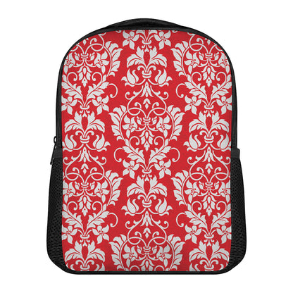 Red And White Damask Pattern Print Casual Backpack
