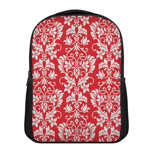 Red And White Damask Pattern Print Casual Backpack