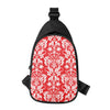 Red And White Damask Pattern Print Chest Bag