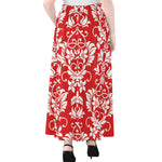 Red And White Damask Pattern Print Chiffon Maxi Skirt