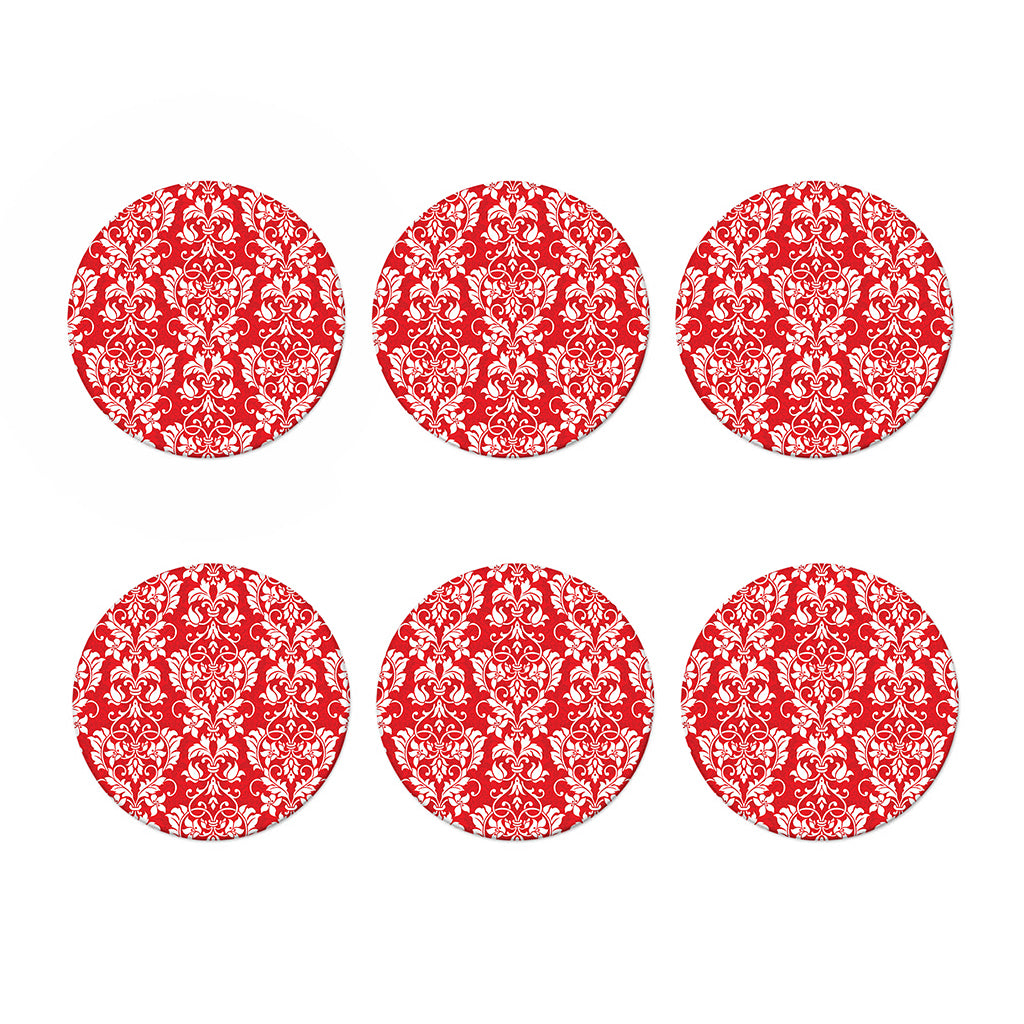 Red And White Damask Pattern Print Coaster Set