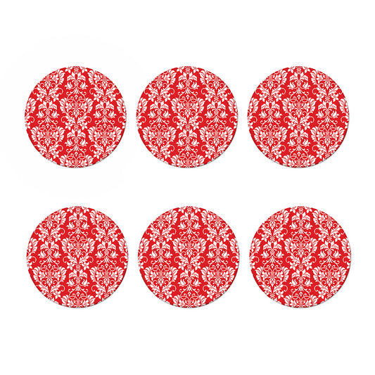 Red And White Damask Pattern Print Coaster Set