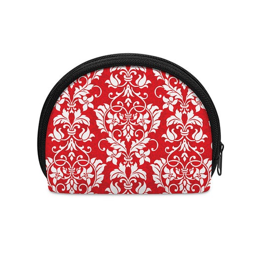 Red And White Damask Pattern Print Coin Purse