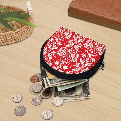 Red And White Damask Pattern Print Coin Purse