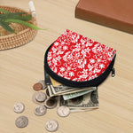 Red And White Damask Pattern Print Coin Purse