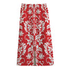 Red And White Damask Pattern Print Cotton Front Slit Maxi Skirt