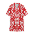 Red And White Damask Pattern Print Cotton Hawaiian Shirt