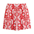Red And White Damask Pattern Print Cotton Shorts
