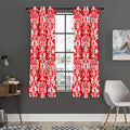 Red And White Damask Pattern Print Grommet Curtain Panels