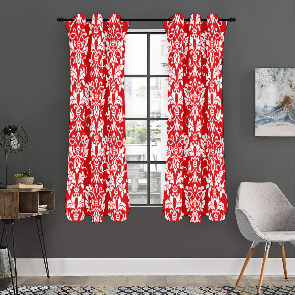 Red And White Damask Pattern Print Curtain