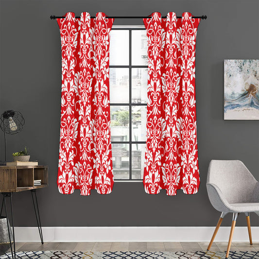 Red And White Damask Pattern Print Curtain