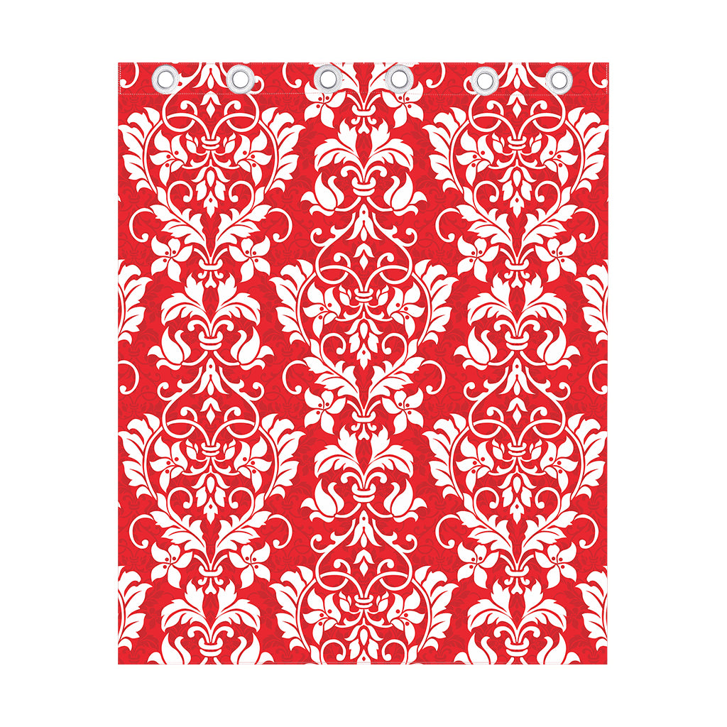 Red And White Damask Pattern Print Curtain