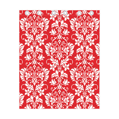 Red And White Damask Pattern Print Curtain