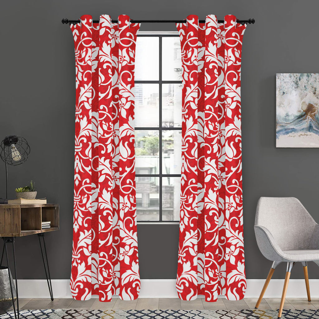 Red And White Damask Pattern Print Curtain