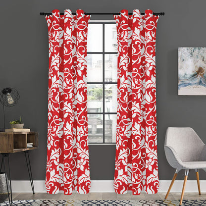 Red And White Damask Pattern Print Curtain