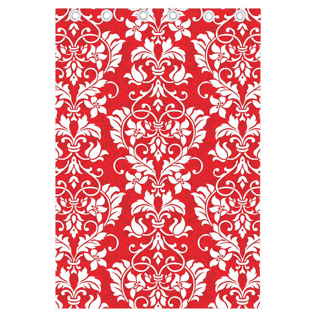 Red And White Damask Pattern Print Curtain