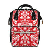 Red And White Damask Pattern Print Diaper Bag