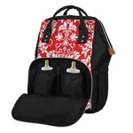 Red And White Damask Pattern Print Diaper Bag