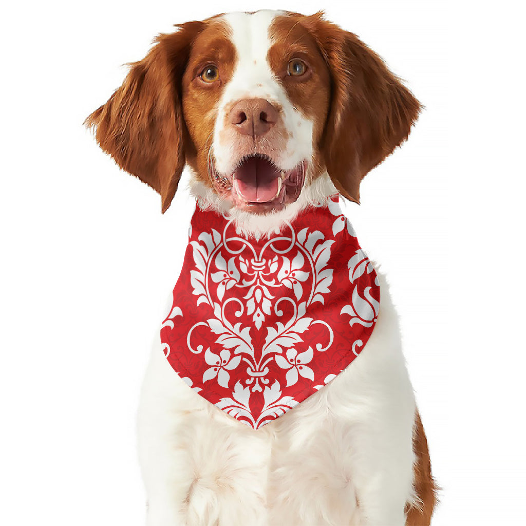 Red And White Damask Pattern Print Dog Bandana