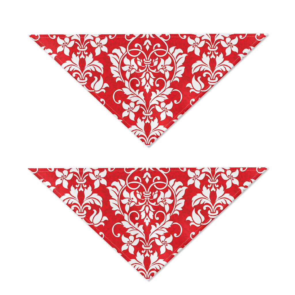 Red And White Damask Pattern Print Dog Bandana