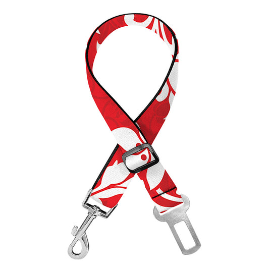 Red And White Damask Pattern Print Dog Seat Belt
