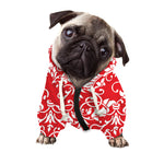 Red And White Damask Pattern Print Dog Zip Up Hoodie