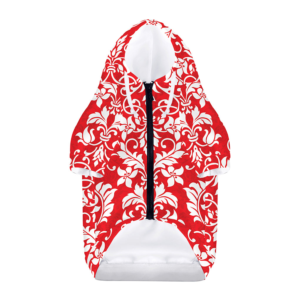 Red And White Damask Pattern Print Dog Zip Up Hoodie